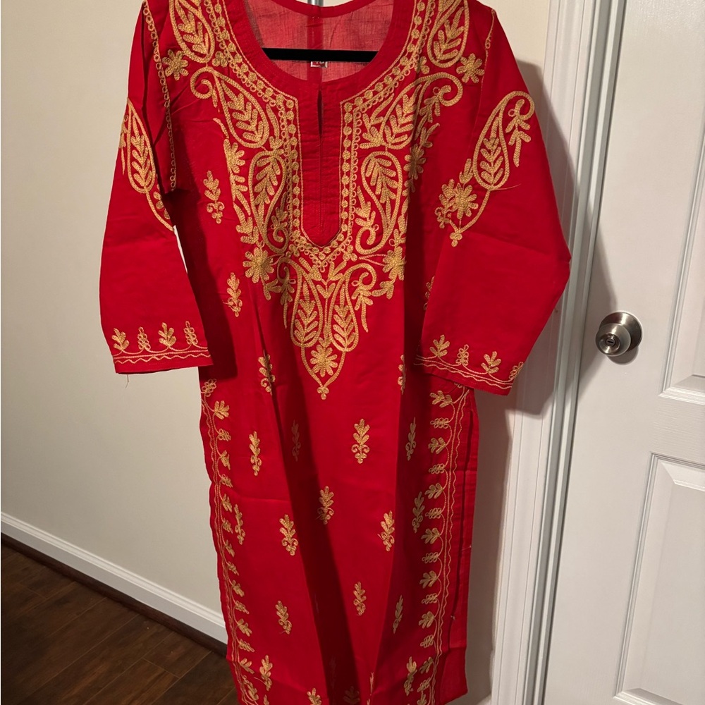 Red and Gold Kurta (Embroidered Dress)